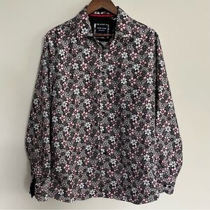 Silver Stone Collection Men’s Black Pink Floral Long Sleeve Button Up XL